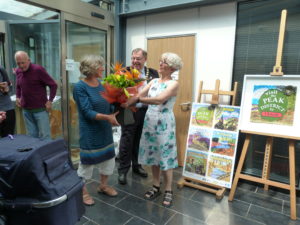 Peak District Train Porject. Alison receiving flowers.